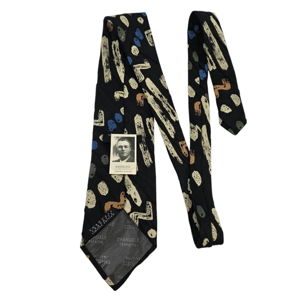 Emanuele Cravatte Limited Edition Mens Necktie‎ Folded Black Geometric Abstract
